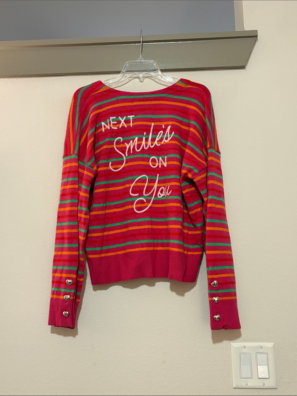 Kerri Rosenthal “Next Smile’s On You” Stripe Embroidered Sweater SZ M EUC - Picture 3 of 6